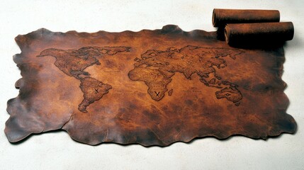 Artisan leather map of the world a unique decorative piece for adventurers and travel enthusiasts