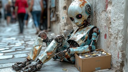 Robot with a Cardboard Box on the Streets