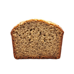 Freshly baked banana bread slice, isolated on a transparent background.