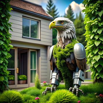green plants in front of the house of robotic eagl
