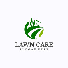 Lawn care logo design template. Green field and agriculture concept. Creative vector symbol.