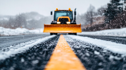 snow plow clearing road in winter