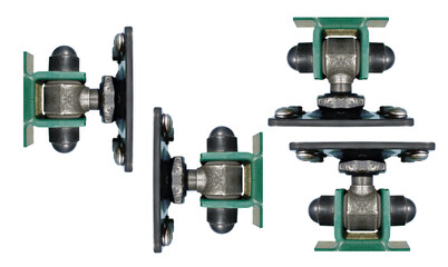 Solid metal hinges. On isolated transparent background.