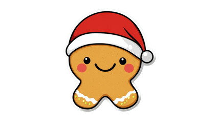 Cute Gingerbread Man in a Santa Hat.