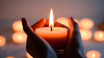 An image of a hand holding a burning candles, created by Generative AI Technology