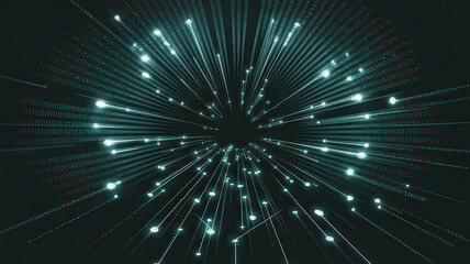 Fototapeta premium Futuristic tunnel of binary code radiating light beams creates mesmerizing effect