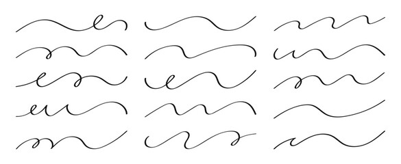 Ornament divider collection. Hand drawn collection of curly swishes. Calligraphy swirl. Highlight text elements. Vector illustration