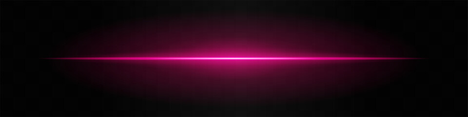 Pink light beam. A sharp horizontal purple beam with a bright center, fading into darkness on both sides. Ideal for sci-fi designs, light transitions, or futuristic effects.