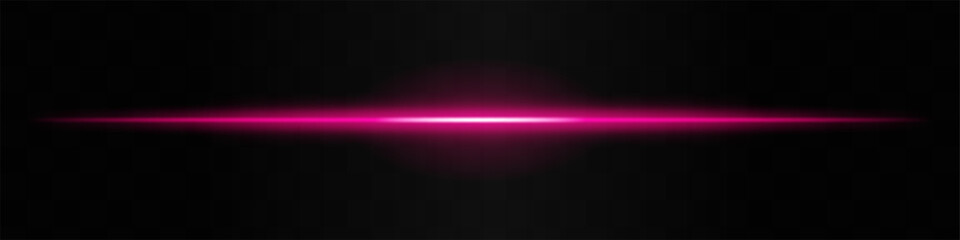 Pink light beam. A sharp horizontal purple beam with a bright center, fading into darkness on both sides. Ideal for sci-fi designs, light transitions, or futuristic effects.