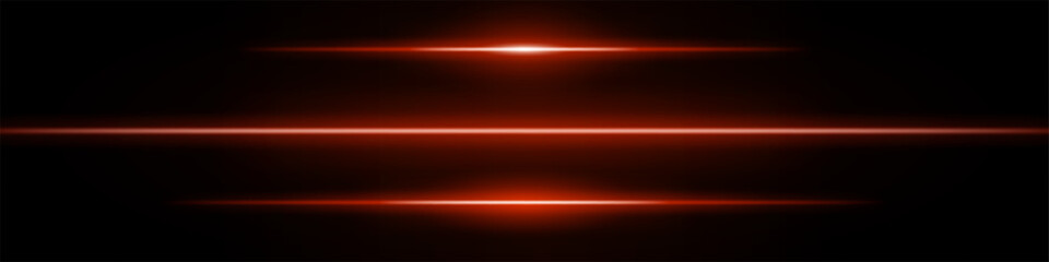 Set orange neon stripes or light flash. Thin line with a white highlight. Laser beams, horizontal beams. Beautiful light reflections. Glowing stripes on a black background.