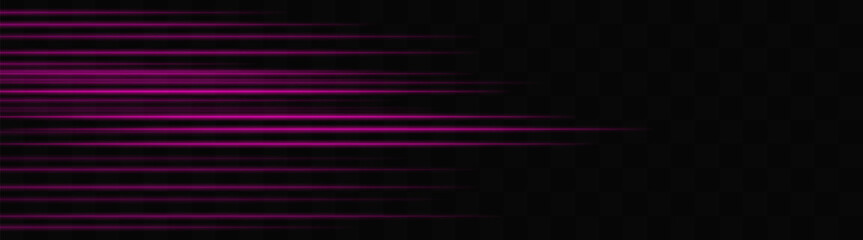Abstract purple laser beam. Lighting effect. Directional spotlight. Light streaks fading into darkness on a black background, creating a dynamic and abstract effect.