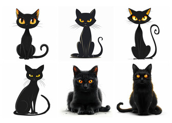 Fototapeta premium A Captivating Black Cat with Glowing Eyes Embodies Halloween Spirit in Charming Illustration