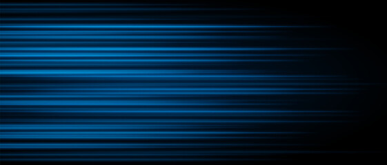 Abstract blue laser beam. Lighting effect. Directional spotlight. Light streaks fading into darkness on a black background, creating a dynamic and abstract effect.