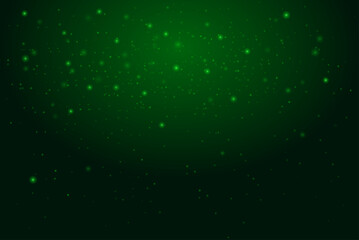 Glowing green particles scattered across a dark background, creating a cosmic and abstract effect. Cosmic dust, starry sky, neon light