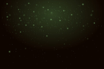 Glowing green particles scattered across a dark background, creating a cosmic and abstract effect. Cosmic dust, starry sky, neon light