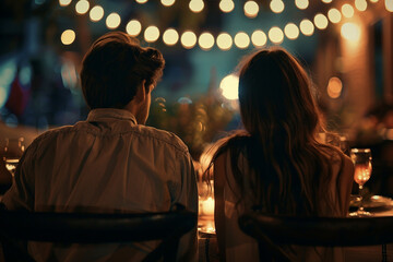 Romantic dinner, anniversary celebration, cozy restaurant cafe date, Generative AI image