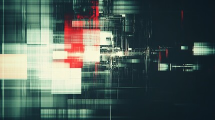 Vibrant Abstract Digital Glitch Art Composition with Geometric Shapes and Patterns
