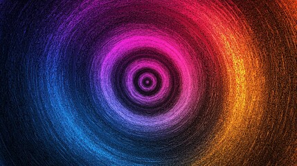 Abstract banner with a grainy, dark background, displaying a radiant noise texture and a swirling gradient of purple, magenta, orange, and blue on a black backdrop.
