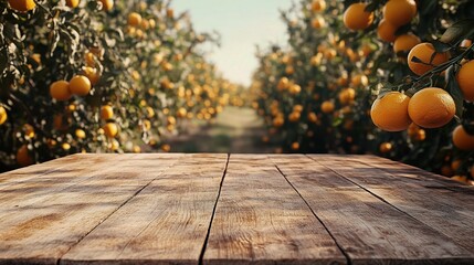 Fresh Oranges on Rustic Wooden Table in Orchard