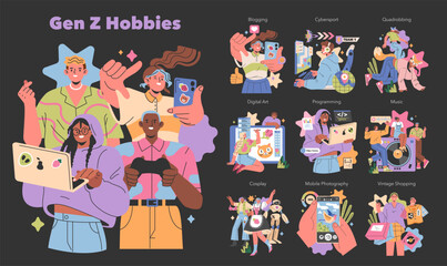 Gen Z Hobbies. Flat Vector Illustration