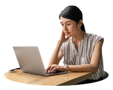 Woman working png on laptop sticker, transparent background