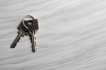 Two Silver Keys On White Marble Background