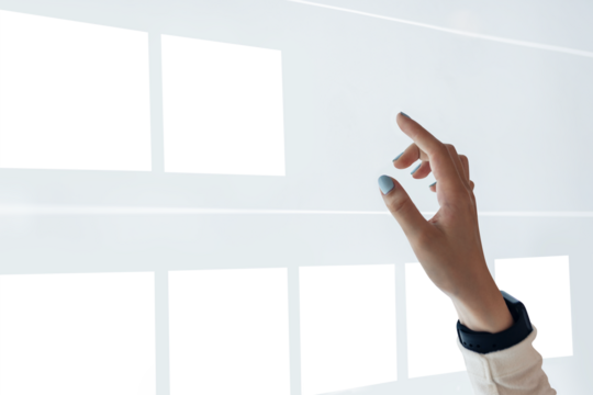 Transparent screen mockup png girl pointing