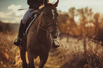 Generative AI illustration, equestrian sports lesson training, young person man woman kid learning to ride a horse