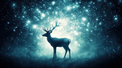 Fototapeta premium Magical encounter a majestic deer amidst a celestial landscape of stars illuminating the night with mystical energy and natural beauty