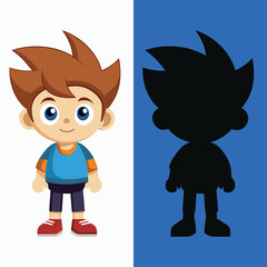 Boy cartoon character with sihlouette