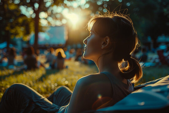 People having a barbecue picnic on summer day generative AI image