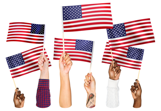Hands waving png American flags, transparent background