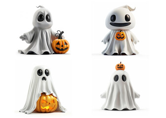 A playful ghost with a pumpkin head brings Halloween spirit to life in this whimsical design!