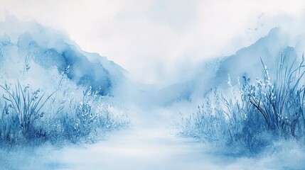 Serene Blue Landscape with Soft Brush Strokes