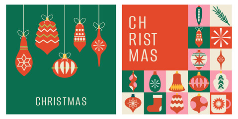 Set of posters and banners for Christmas and New Year. 2025. Year of the snake. Mosaic. Neo geometric modern trendy. Hand drawn. Doodle. Isolated. Elements, shapes and frames. Xmas. Cut out. 