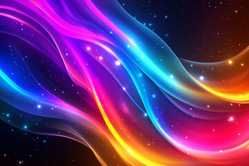 Fototapeta premium Colorful Abstract Neon Waves with Cosmic Starry Background