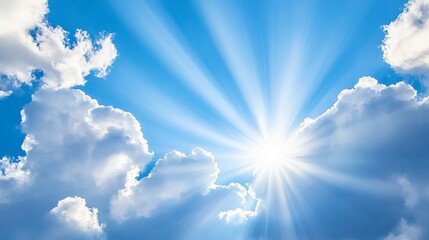 Radiant Sky: Sunlight Bursting Through Fluffy Clouds