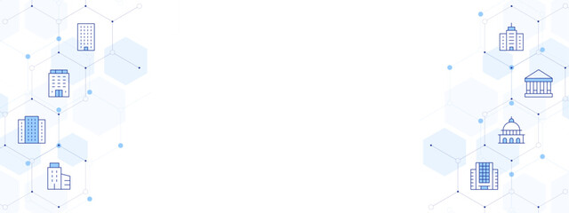 Obraz premium Building Banner Vector Illustration with Two-sided Icon Style. Line Duotone icon. Containing building, polling place, capitol, college, headquarter