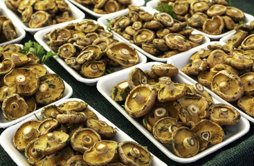 Wild mushrooms in a market