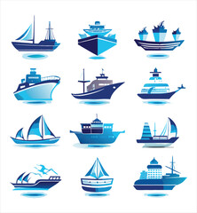 different types of boat and ship icons  Vector 
