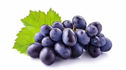 Fototapeta premium Vibrant Black Grape: A Fresh, Dark Blue Delight Isolated on White with Clipping Path