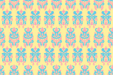 Ikat floral seamless pattern on background,damask seamless pattern,vector illustration,Ikat ethnic oriental embroidery,Aztec style,baroque.design for texture,fab,clothing,decoration,fashion.