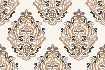 Ikat floral seamless pattern on background,damask seamless pattern,vector illustration,Ikat ethnic oriental embroidery,Aztec style,baroque.design for texture,fab,clothing,decoration,fashion.