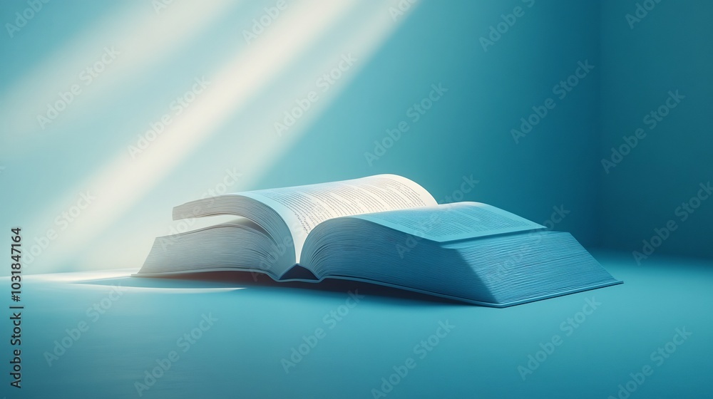 Poster 3d world book day concept design with an open book floating on a smooth minimalistic background clea