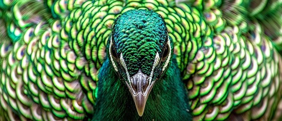 Obraz premium A tight shot of peacock feathers, slightly blurred background of its head