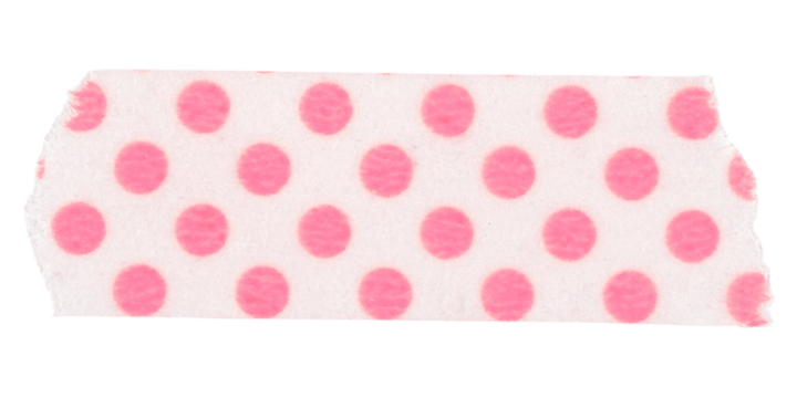 Pink washi tape png sticker, polka dot patterned with transparent background