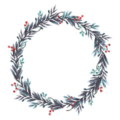 Naklejka premium Christmas wreath png frame, watercolor aesthetic illustration on transparent background