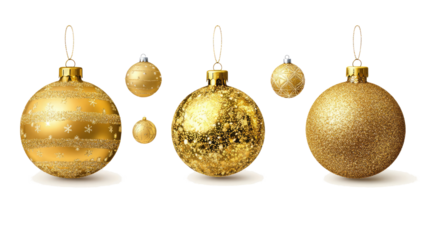 Golden Christmas Balls Collection on a Transparent Background Generative AI