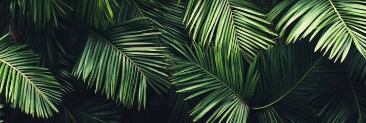 Close up of Natural Green Palm Leaves In Tropical Forest Perfect for Background or Banner