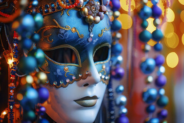 Fototapeta premium Beautiful greeting card with bright holiday composition for happy celebrate mardi gras